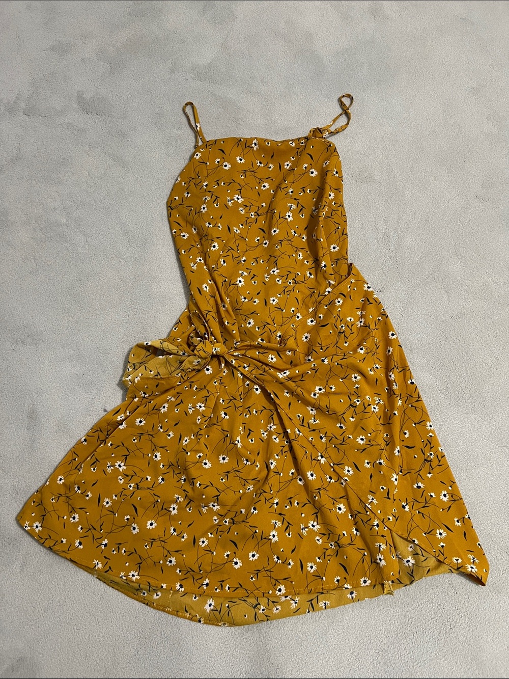 Spaghetti-Strap Floral Midi Dress in Mustard